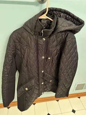 London Fog Black Quilted Hooded Puffer Jacket